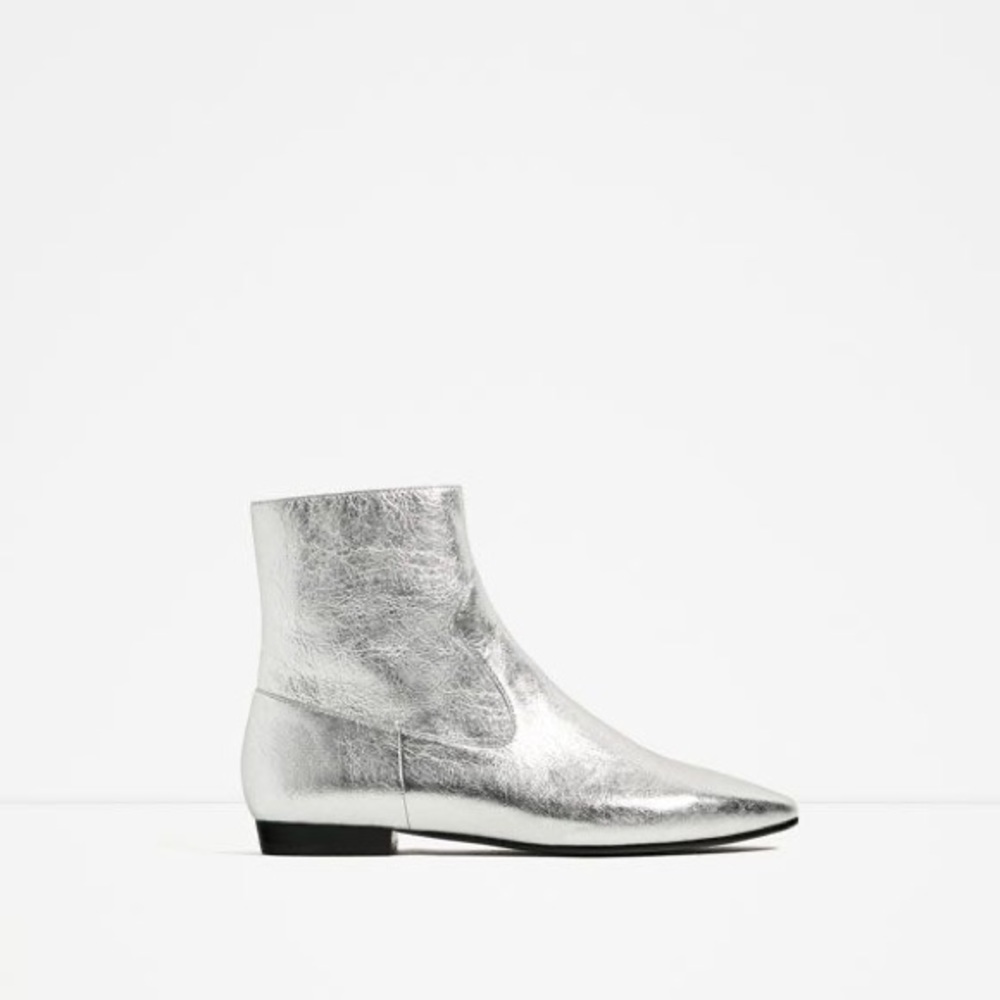 ZARA Silver Metallic Ankle Boots
